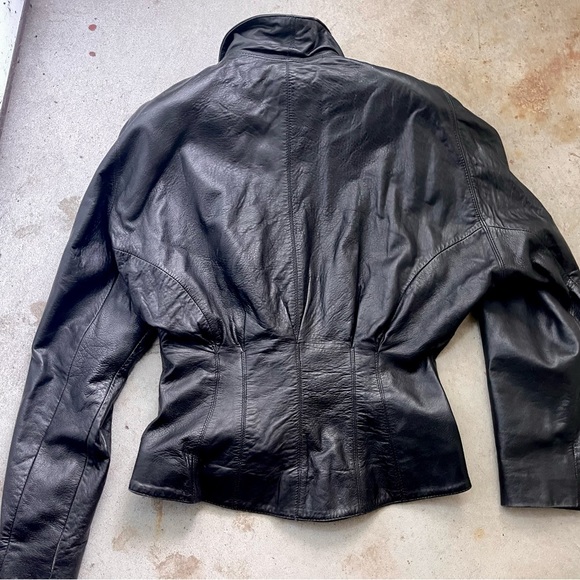 Wilson’s 80s 90s Puff sleeve Power Shoulder Leather Jacket Snap Corset Moto S - Picture 3 of 9